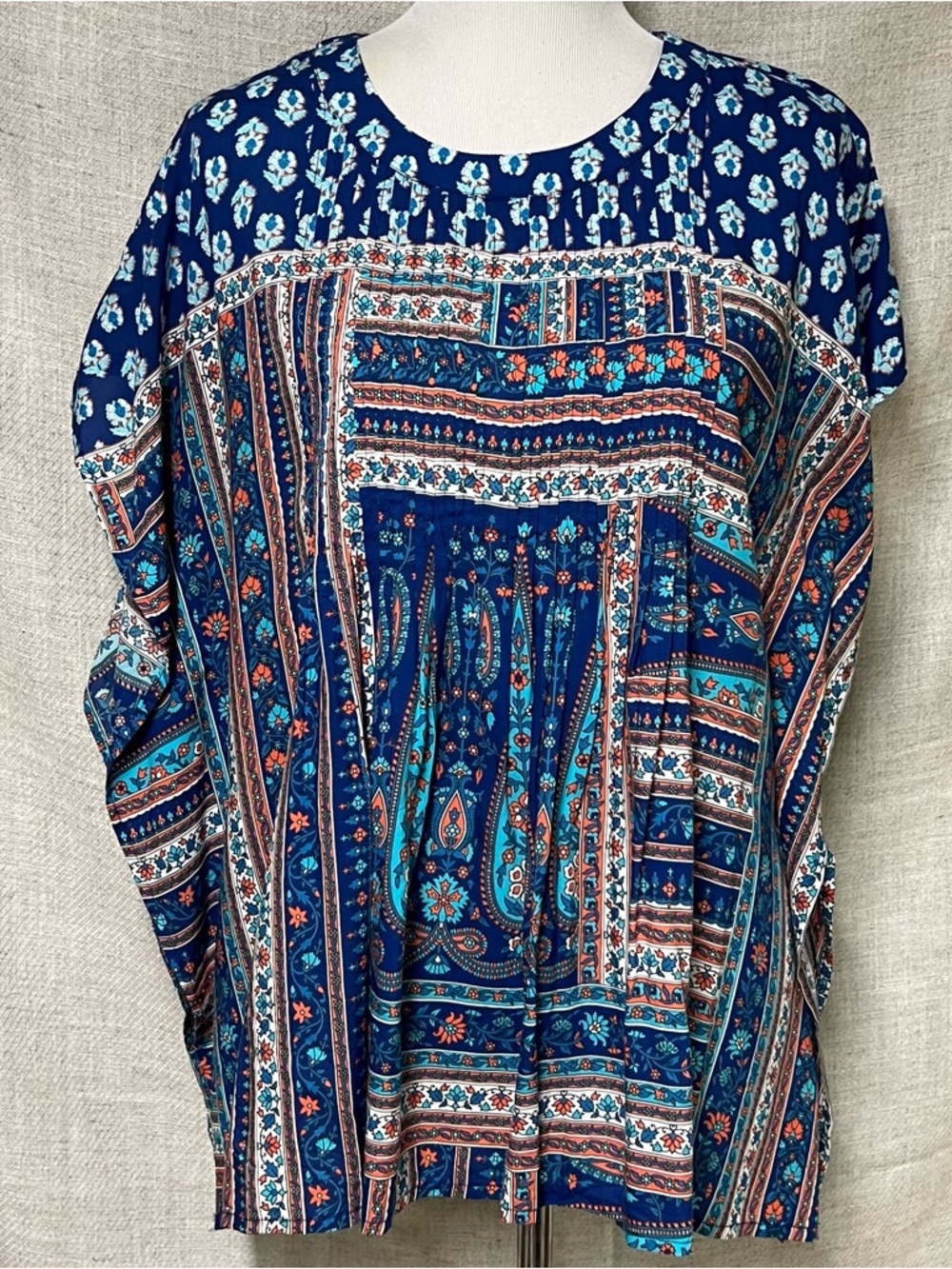 Boho Paisley Patchwork Women's Top - Navy Blue